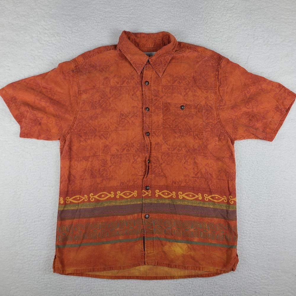 The Territory Ahead Dress Shirt Mens XL Dark Orange Aztec Hawaiian Button Up
